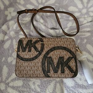 Michael Kors Light Brown and Black Logo Crossbody Bag